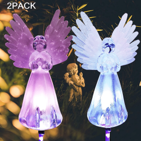 Multi-Color Changing Solar Angel Light, 2 Pcs Decorative Solar Garden Light, Outdoor Path Light for Yard Grave Cemetery Decoration